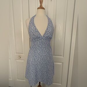 H&M Blue Floral Halter Dress- size Small